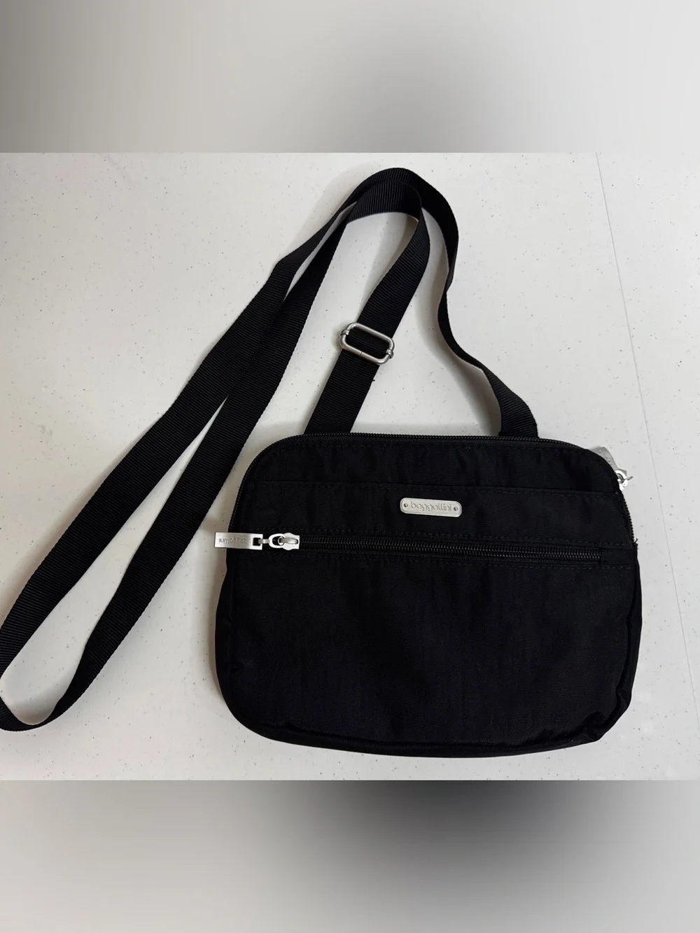 Baggallini Black Crossbody Messenger with Silver Hardware